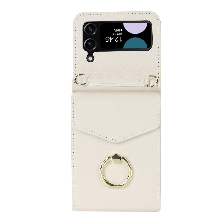For Samsung Galaxy Z Flip4 Litchi Texture RFID Card Slot Phone Case with Ring Holder(White) - Galaxy Z Flip4 5G Cases by buy2fix | Online Shopping UK | buy2fix