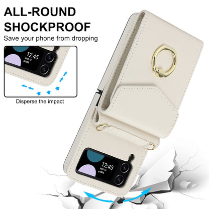 For Samsung Galaxy Z Flip4 Litchi Texture RFID Card Slot Phone Case with Ring Holder(White) - Galaxy Z Flip4 5G Cases by buy2fix | Online Shopping UK | buy2fix
