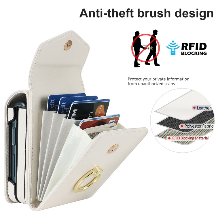 For Samsung Galaxy Z Flip4 Litchi Texture RFID Card Slot Phone Case with Ring Holder(White) - Galaxy Z Flip4 5G Cases by buy2fix | Online Shopping UK | buy2fix