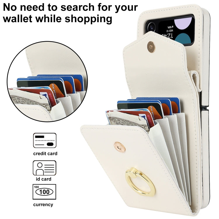 For Samsung Galaxy Z Flip4 Litchi Texture RFID Card Slot Phone Case with Ring Holder(White) - Galaxy Z Flip4 5G Cases by buy2fix | Online Shopping UK | buy2fix