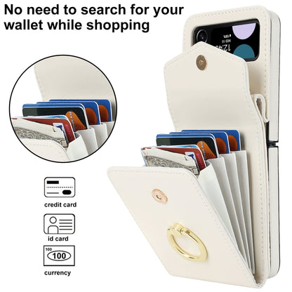 For Samsung Galaxy Z Flip4 Litchi Texture RFID Card Slot Phone Case with Ring Holder(White) - Galaxy Z Flip4 5G Cases by buy2fix | Online Shopping UK | buy2fix