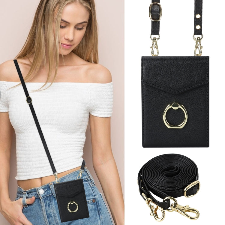 For Samsung Galaxy Z Flip4 Litchi Texture RFID Card Slot Phone Case with Ring Holder(Black) - Galaxy Z Flip4 5G Cases by buy2fix | Online Shopping UK | buy2fix