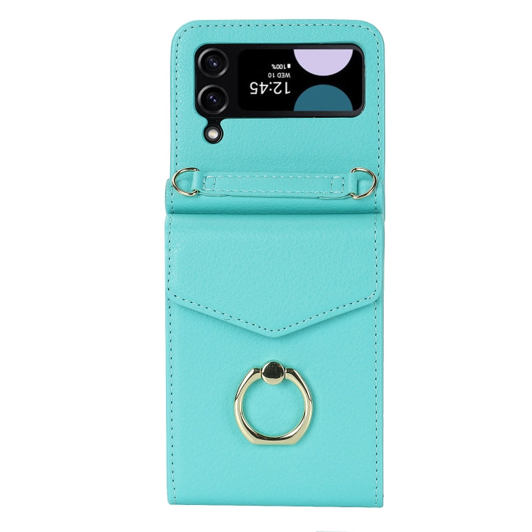 For Samsung Galaxy Z Flip4 Litchi Texture RFID Card Slot Phone Case with Ring Holder(Green) - Galaxy Z Flip4 5G Cases by buy2fix | Online Shopping UK | buy2fix