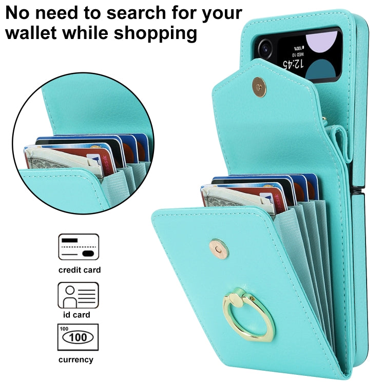 For Samsung Galaxy Z Flip4 Litchi Texture RFID Card Slot Phone Case with Ring Holder(Green) - Galaxy Z Flip4 5G Cases by buy2fix | Online Shopping UK | buy2fix