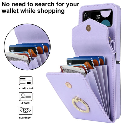 For Samsung Galaxy Z Flip4 Litchi Texture RFID Card Slot Phone Case with Ring Holder(Purple) - Galaxy Z Flip4 5G Cases by buy2fix | Online Shopping UK | buy2fix