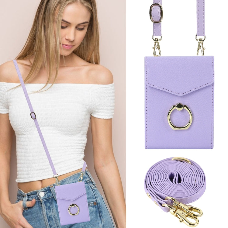 For Samsung Galaxy Z Flip4 Litchi Texture RFID Card Slot Phone Case with Ring Holder(Purple) - Galaxy Z Flip4 5G Cases by buy2fix | Online Shopping UK | buy2fix