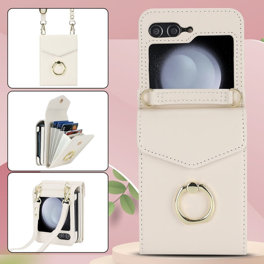 For Samsung Galaxy Z Flip6 Litchi Texture RFID Card Slot Phone Case with Ring Holder(White) - Galaxy Z Flip6 5G Cases by buy2fix | Online Shopping UK | buy2fix