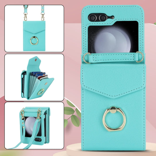 For Samsung Galaxy Z Flip6 / Flip7 FE Litchi Texture RFID Card Slot Phone Case with Ring Holder(Green) - Galaxy Z Flip6 5G Cases by buy2fix | Online Shopping UK | buy2fix