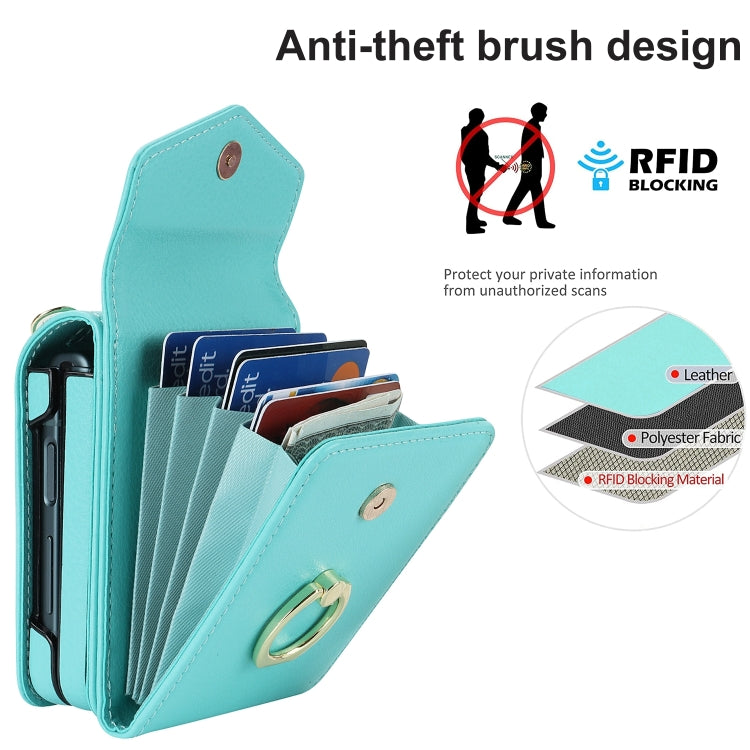 For Samsung Galaxy Z Flip6 Litchi Texture RFID Card Slot Phone Case with Ring Holder(Green) - Galaxy Z Flip6 5G Cases by buy2fix | Online Shopping UK | buy2fix