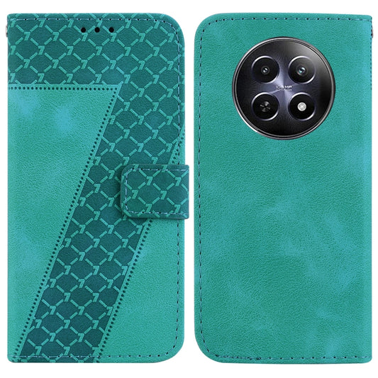 For Realme 12 5G Seven-shaped Embossed Leather Phone Case(Green) - Realme Cases by buy2fix | Online Shopping UK | buy2fix