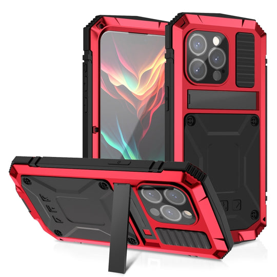 For iPhone 15 Pro R-JUST Shockproof Life Waterproof Dust-proof Metal + Silicone Phone Case with Holder(Red)