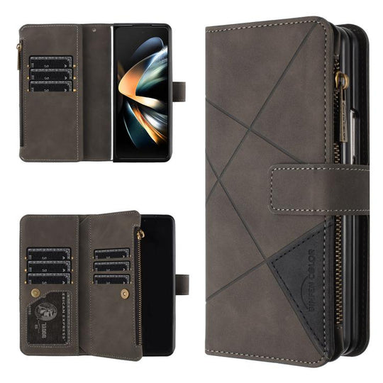 For Samsung Galaxy Z Fold7 Rhombus Texture Zipper Wallet Leather Phone Case(Grey)