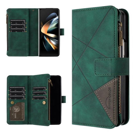 For Samsung Galaxy Z Fold7 Rhombus Texture Zipper Wallet Leather Phone Case(Green)