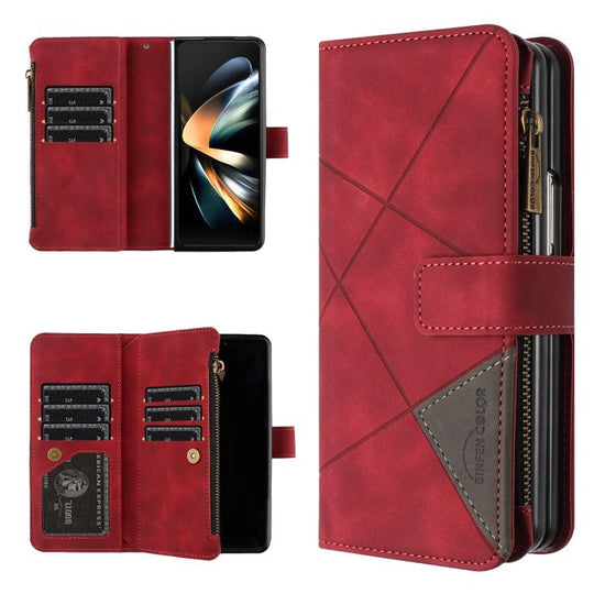 For Samsung Galaxy Z Fold7 Rhombus Texture Zipper Wallet Leather Phone Case(Red)