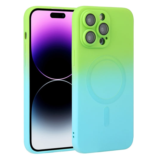 For iPhone 15 Pro Max Liquid TPU Silicone Gradient MagSafe Phone Case(Cyan Blue) by buy2fix