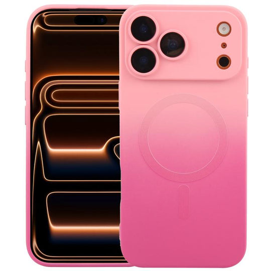 For iPhone 17 Pro Max Liquid TPU Silicone Gradient MagSafe Phone Case(Pink Red)