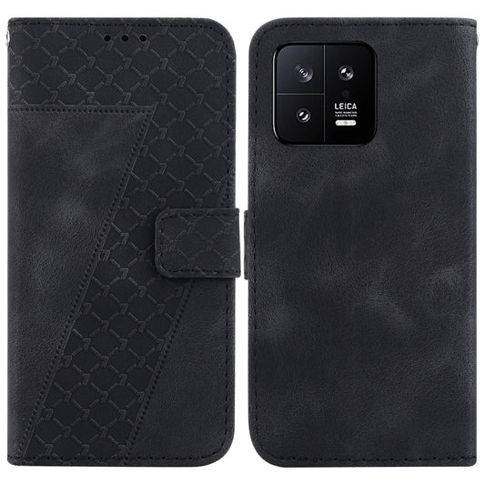 For Xiaomi 13 5G 7-shaped Embossed Leather Phone Case(Black) - Xiaomi Cases by buy2fix | Online Shopping UK | buy2fix