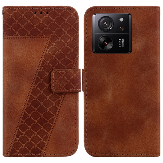 For Xiaomi 13T / 13T Pro / Redmi K60 Ultra 7-shaped Embossed Leather Phone Case(Brown) - Xiaomi Cases by buy2fix | Online Shopping UK | buy2fix
