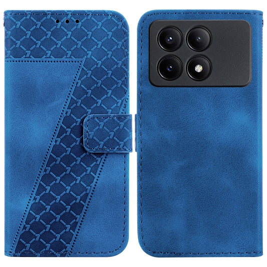 For Xiaomi Redmi K70E / Poco X6 Pro 7-shaped Embossed Leather Phone Case(Blue) - Xiaomi Cases by buy2fix | Online Shopping UK | buy2fix