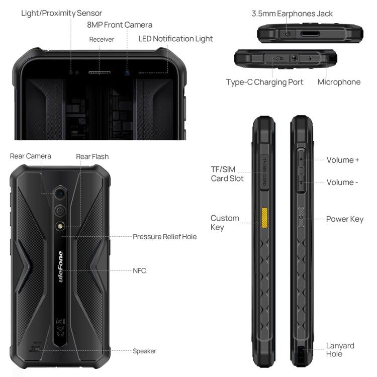 Ulefone Armor X12 Pro, 4GB+64GB, IP68/IP69K Rugged Phone, 5.45 inch Android 13 MediaTek Helio G36 Octa Core, Network: 4G, NFC(All Black) - Ulefone by Ulefone | Online Shopping UK | buy2fix