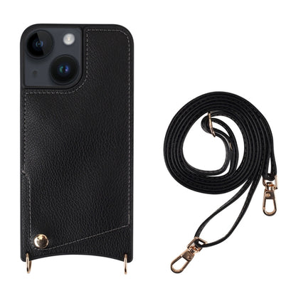 For iPhone 14 Plus Fish Tail Card Slot PU + TPU Phone Case with Long Lanyard(Black) - iPhone 14 Plus Cases by buy2fix | Online Shopping UK | buy2fix