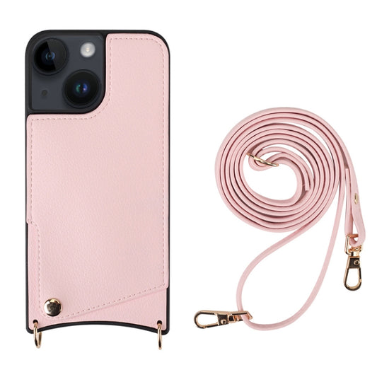 For iPhone 14 Plus Fish Tail Card Slot PU + TPU Phone Case with Long Lanyard(Pink) - iPhone 14 Plus Cases by buy2fix | Online Shopping UK | buy2fix
