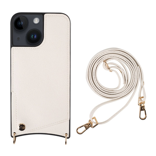 For iPhone 14 Plus Fish Tail Card Slot PU + TPU Phone Case with Long Lanyard(White) - iPhone 14 Plus Cases by buy2fix | Online Shopping UK | buy2fix