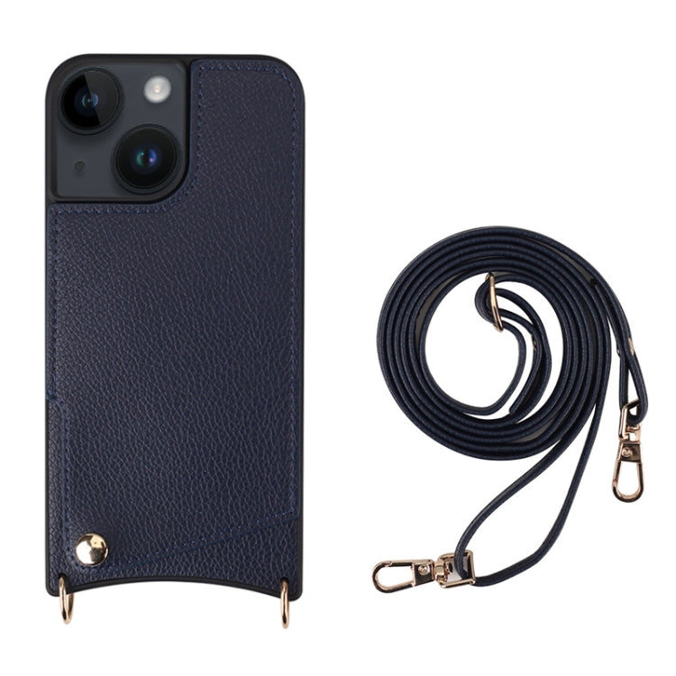 For iPhone 14 Fish Tail Card Slot PU + TPU Phone Case with Long Lanyard(Dark Blue) - iPhone 14 Cases by buy2fix | Online Shopping UK | buy2fix