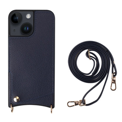 For iPhone 14 Fish Tail Card Slot PU + TPU Phone Case with Long Lanyard(Dark Blue) - iPhone 14 Cases by buy2fix | Online Shopping UK | buy2fix