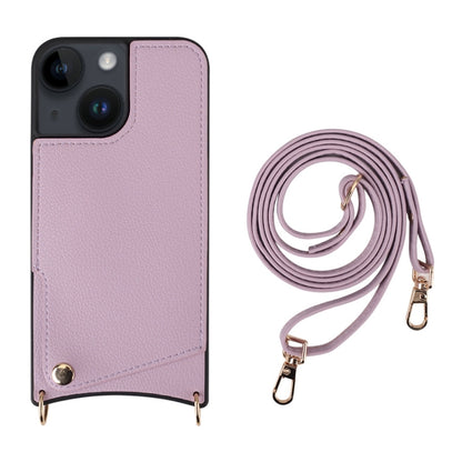 For iPhone 14 Fish Tail Card Slot PU + TPU Phone Case with Long Lanyard(Purple) - iPhone 14 Cases by buy2fix | Online Shopping UK | buy2fix