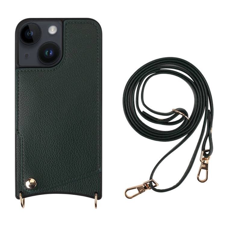 For iPhone 14 Fish Tail Card Slot PU + TPU Phone Case with Long Lanyard(Dark Green) - iPhone 14 Cases by buy2fix | Online Shopping UK | buy2fix