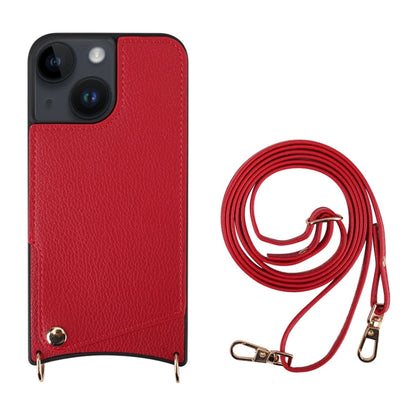 For iPhone 14 Fish Tail Card Slot PU + TPU Phone Case with Long Lanyard(Red) - iPhone 14 Cases by buy2fix | Online Shopping UK | buy2fix