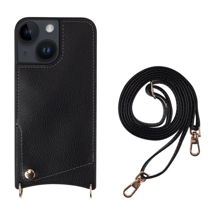 For iPhone 14 Fish Tail Card Slot PU + TPU Phone Case with Long Lanyard(Black) - iPhone 14 Cases by buy2fix | Online Shopping UK | buy2fix