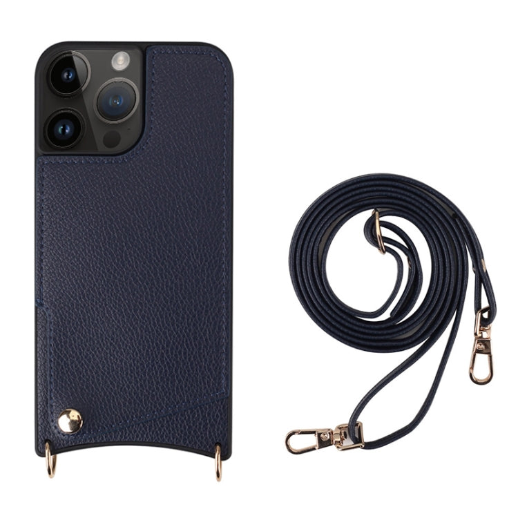 For iPhone 14 Pro Max Fish Tail Card Slot PU + TPU Phone Case with Long Lanyard(Dark Blue) - iPhone 14 Pro Max Cases by buy2fix | Online Shopping UK | buy2fix
