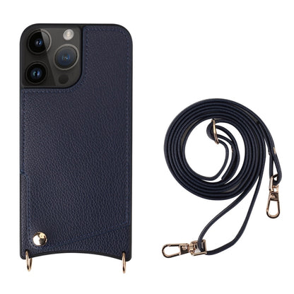 For iPhone 14 Pro Max Fish Tail Card Slot PU + TPU Phone Case with Long Lanyard(Dark Blue) - iPhone 14 Pro Max Cases by buy2fix | Online Shopping UK | buy2fix