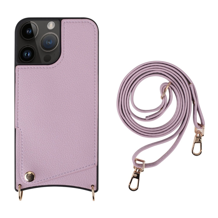 For iPhone 14 Pro Max Fish Tail Card Slot PU + TPU Phone Case with Long Lanyard(Purple) - iPhone 14 Pro Max Cases by buy2fix | Online Shopping UK | buy2fix