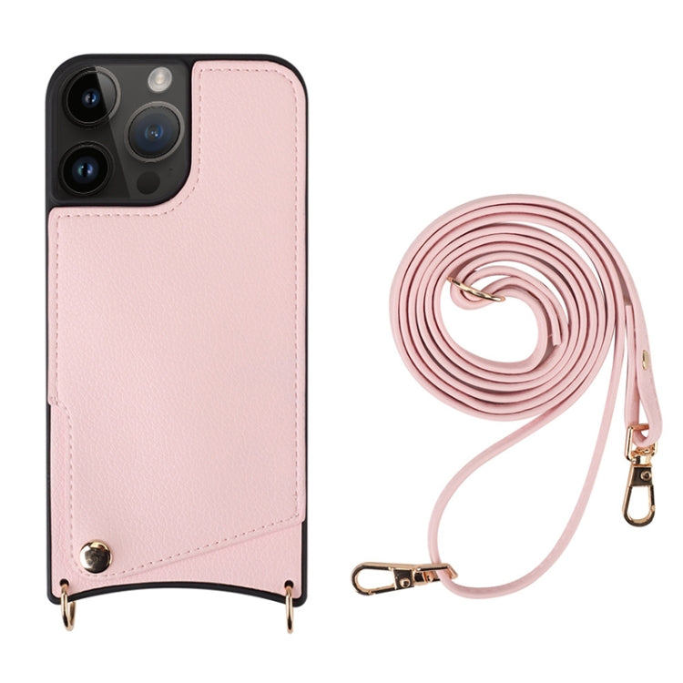 For iPhone 14 Pro Max Fish Tail Card Slot PU + TPU Phone Case with Long Lanyard(Pink) - iPhone 14 Pro Max Cases by buy2fix | Online Shopping UK | buy2fix