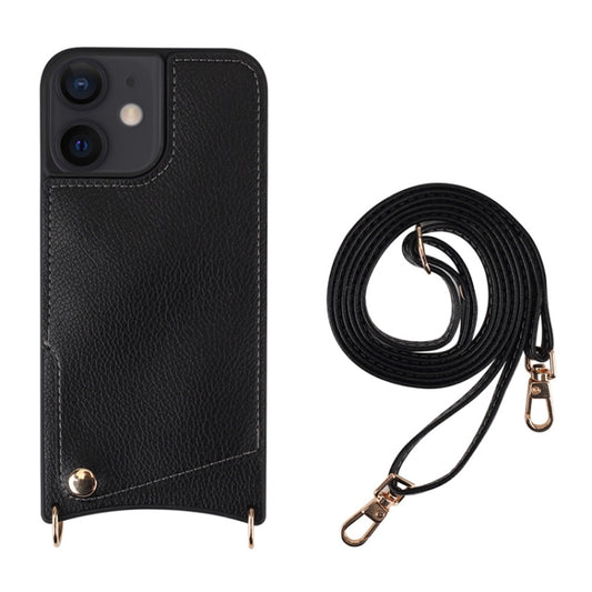 For iPhone 12 / 12 Pro Fish Tail Card Slot PU + TPU Phone Case with Long Lanyard(Black) - iPhone 12 / 12 Pro Cases by buy2fix | Online Shopping UK | buy2fix