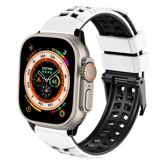 For Apple Watch Ultra 49mm Twill Dual-row Buckle Silicone Watch Band(White Black) by buy2fix