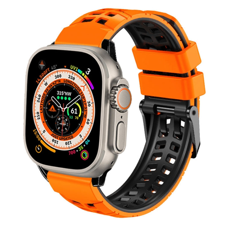 For Apple Watch Ultra 49mm Twill Dual-row Buckle Silicone Watch Band(Orange Black) by buy2fix