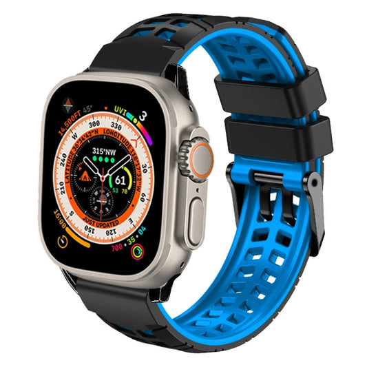 For Apple Watch Ultra 49mm Twill Dual-row Buckle Silicone Watch Band(Black Blue) by buy2fix