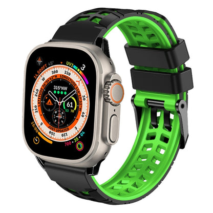 For Apple Watch Ultra 49mm Twill Dual-row Buckle Silicone Watch Band(Black Green) by buy2fix