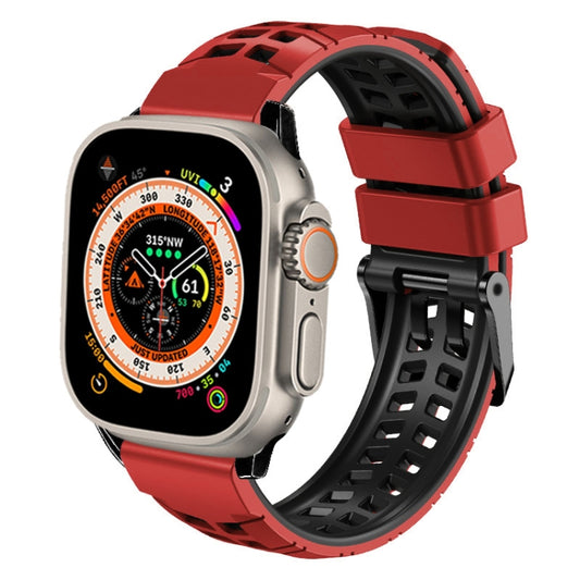 For Apple Watch Ultra 49mm Twill Dual-row Buckle Silicone Watch Band(Red Black) by buy2fix