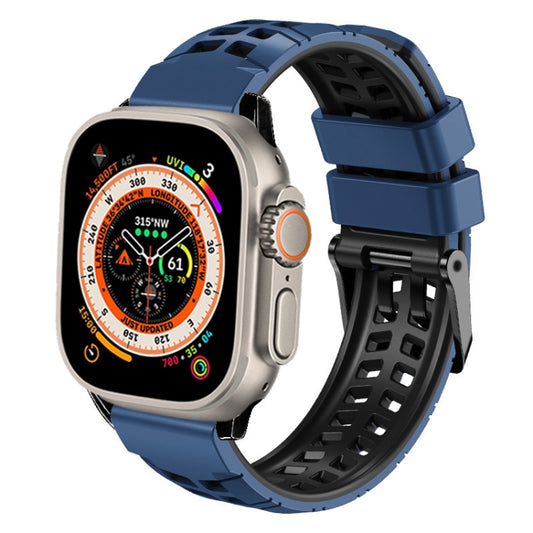 For Apple Watch Ultra 49mm Twill Dual-row Buckle Silicone Watch Band(Midnight Blue Black) by buy2fix
