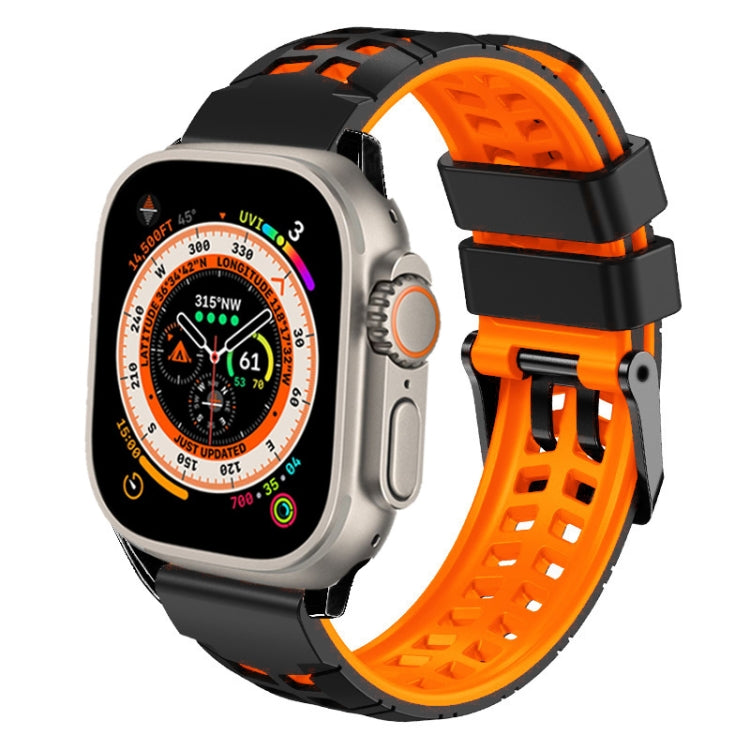 For Apple Watch Ultra 49mm Twill Dual-row Buckle Silicone Watch Band(Black Orange) by buy2fix