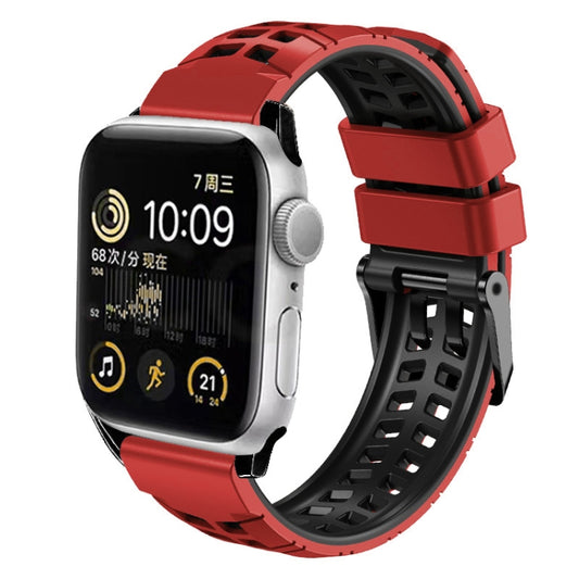For Apple Watch Series 8 41mm Twill Dual-row Buckle Silicone Watch Band(Red Black) by buy2fix