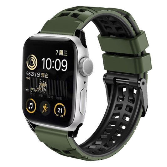 For Apple Watch Series 8 41mm Twill Dual-row Buckle Silicone Watch Band(Army Green Black) by buy2fix