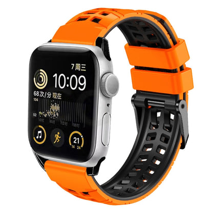 For Apple Watch Series 8 45mm Twill Dual-row Buckle Silicone Watch Band(Orange Black) by buy2fix