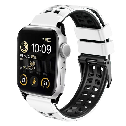 For Apple Watch SE 2022 40mm Twill Dual-row Buckle Silicone Watch Band(White Black) by buy2fix