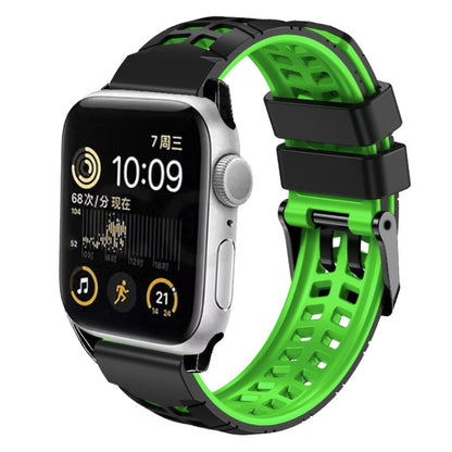 For Apple Watch SE 2022 40mm Twill Dual-row Buckle Silicone Watch Band(Black Green) by buy2fix